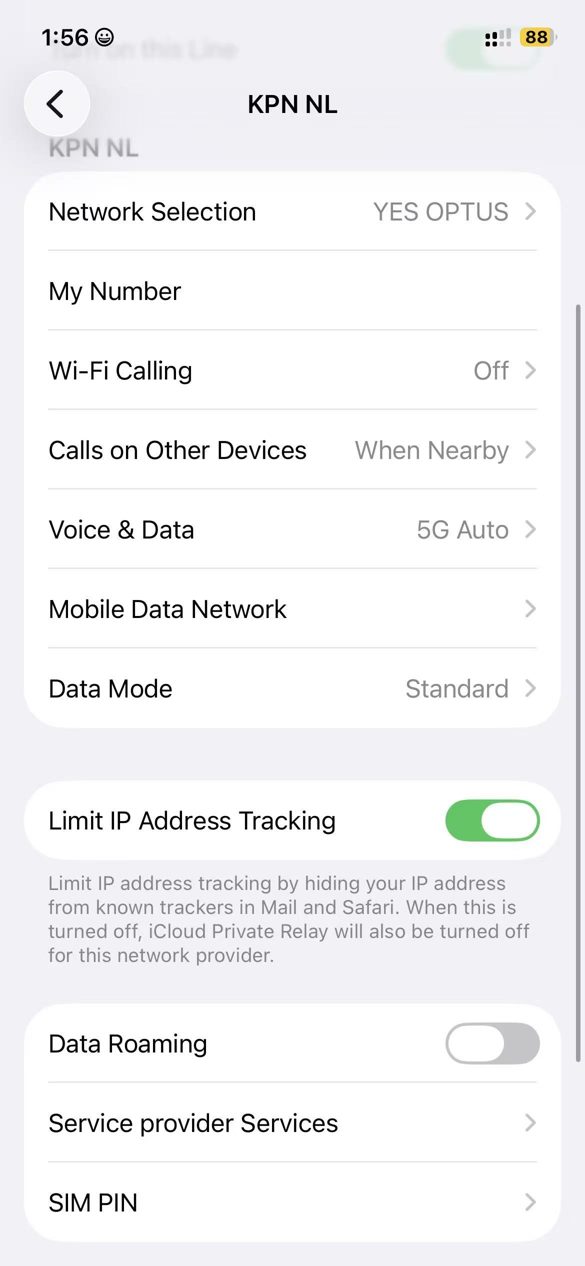 Before: Data Roaming off (default)